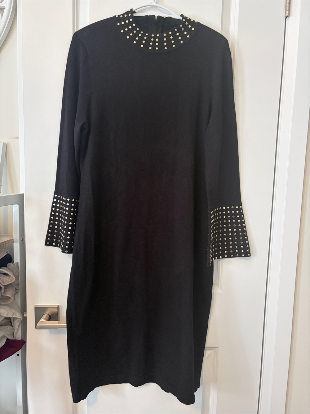 Calvin Klein Black Long Sleeve Dress with Gold Studs
